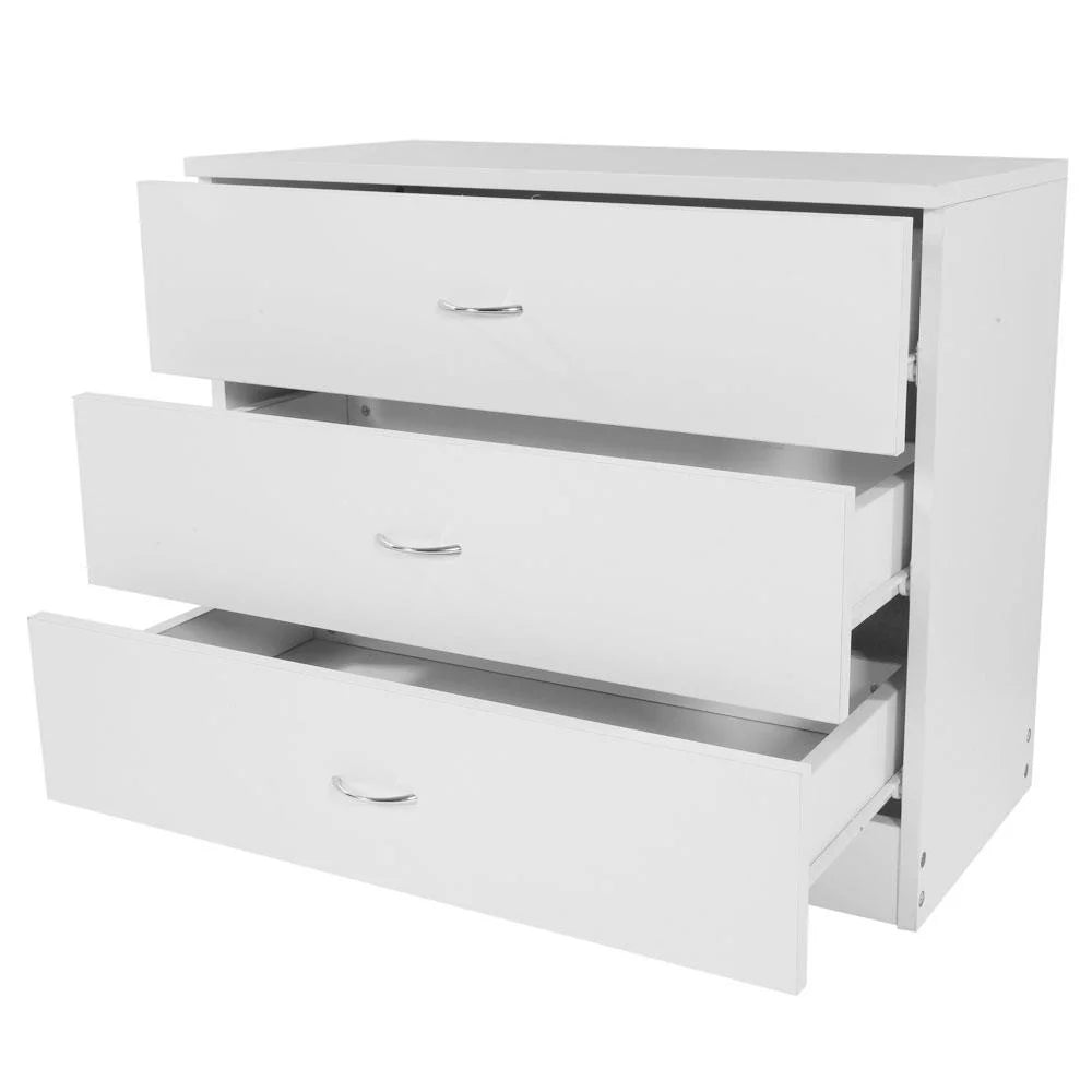 White 3 Drawer MDF Wood Nightstand T95080