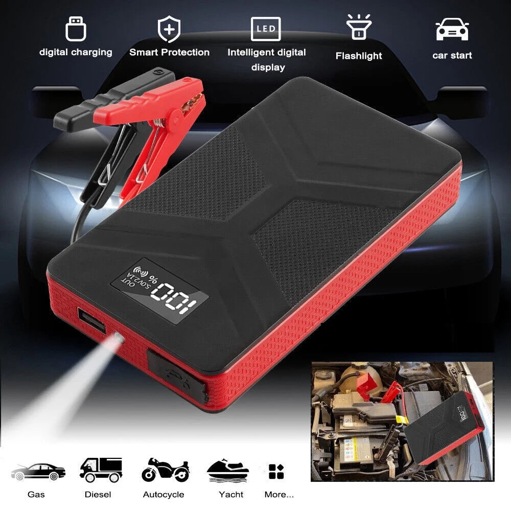 20000mAh Portable Car Battery Jump Starter with LED Light Black Y352453