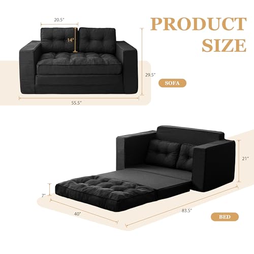 55" Convertible Sofa Bed Couch Futon with Reclining Backrest and Pillows Q53847
