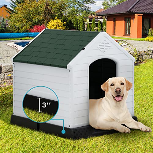 White Large Plastic Dog House with Elevated Floor B551