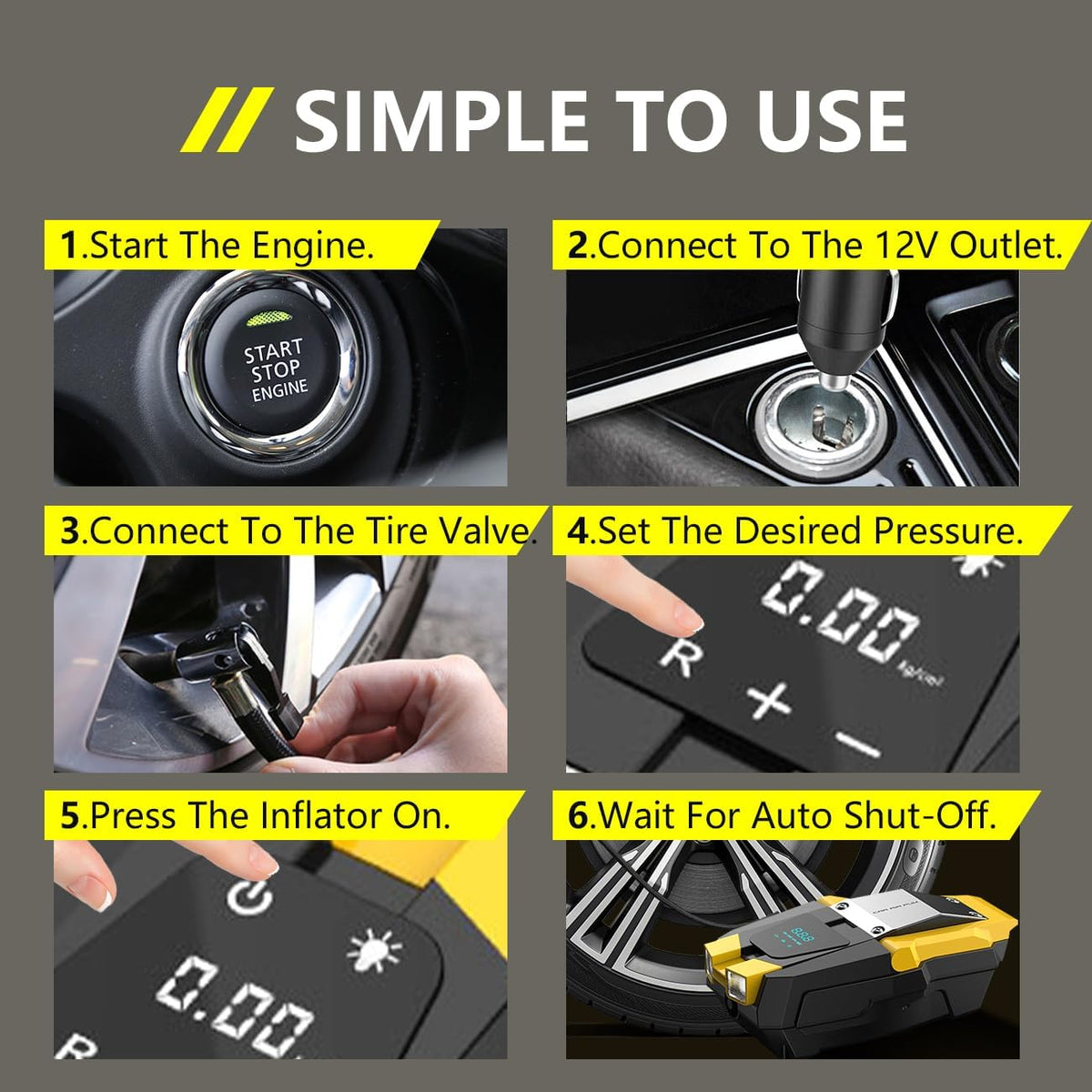 Portable 150 PSI 12V Electric Air Compressor Tire Inflator with Digital Pressure Gauge T424744