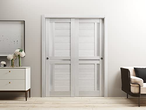 White Silk Sliding Closet Bypass Doors 56 x 80 inches with Frosted Glass A451064
