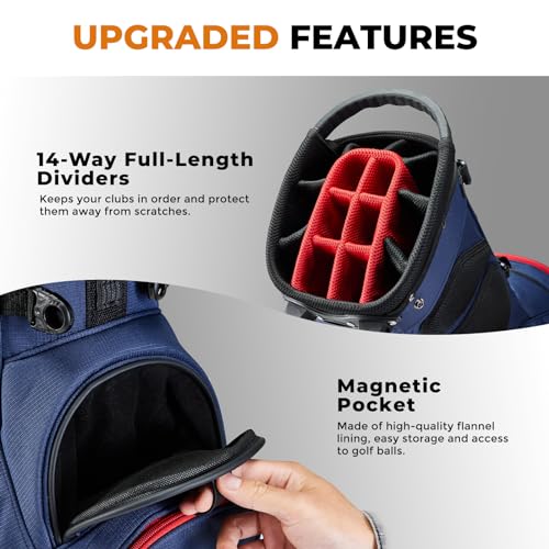 14 Way Dividers Golf Stand Bag Lightweight with Multiple Pockets, Dual Strap and Rain Cover Hood H40122