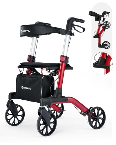 Red Foldable Aluminum Rollator Walker with Seat F599312