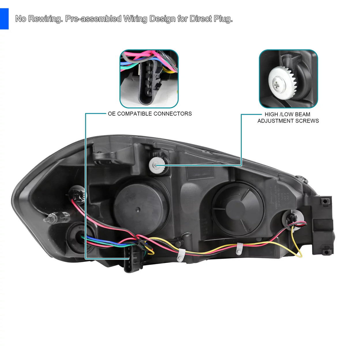 Black Clear SMD Led Headlights for Chevy Chevrolet Impala 2006-2013 J4016