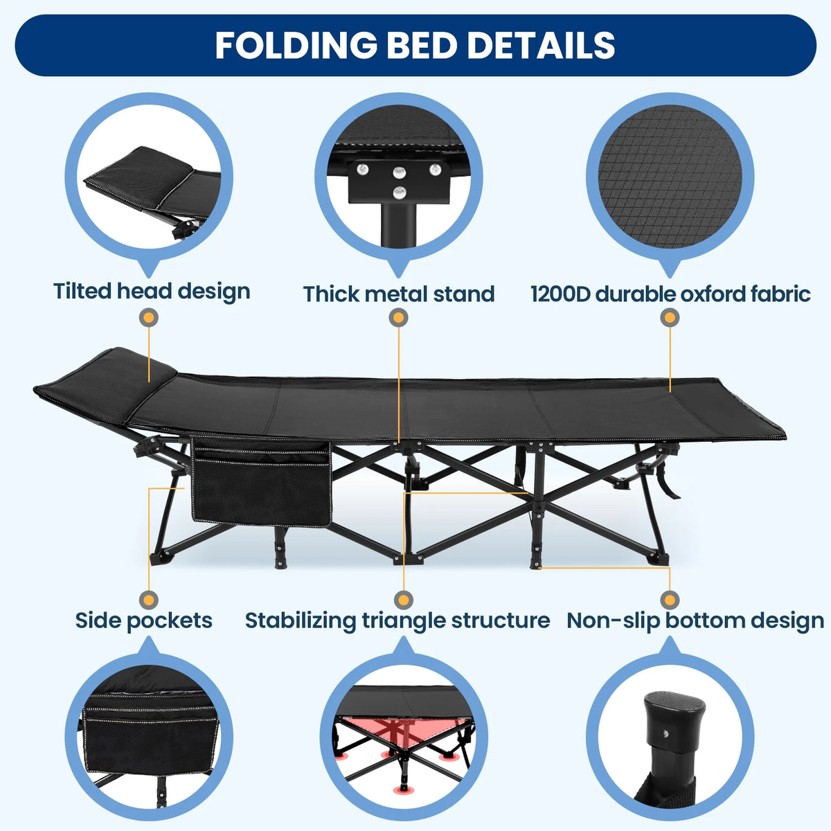 Portable Folding Bed with Removable Thick Mattress and Carry Bag T37585