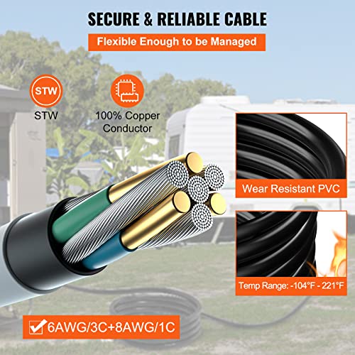 15 FT 50 Amp Generator Extension Cord NEMA 14-50P to SS2-50R & CS6364, STW 6/3+8/1 AWG 125/250V Generator Power Cord Twist Lock Connectors E892907