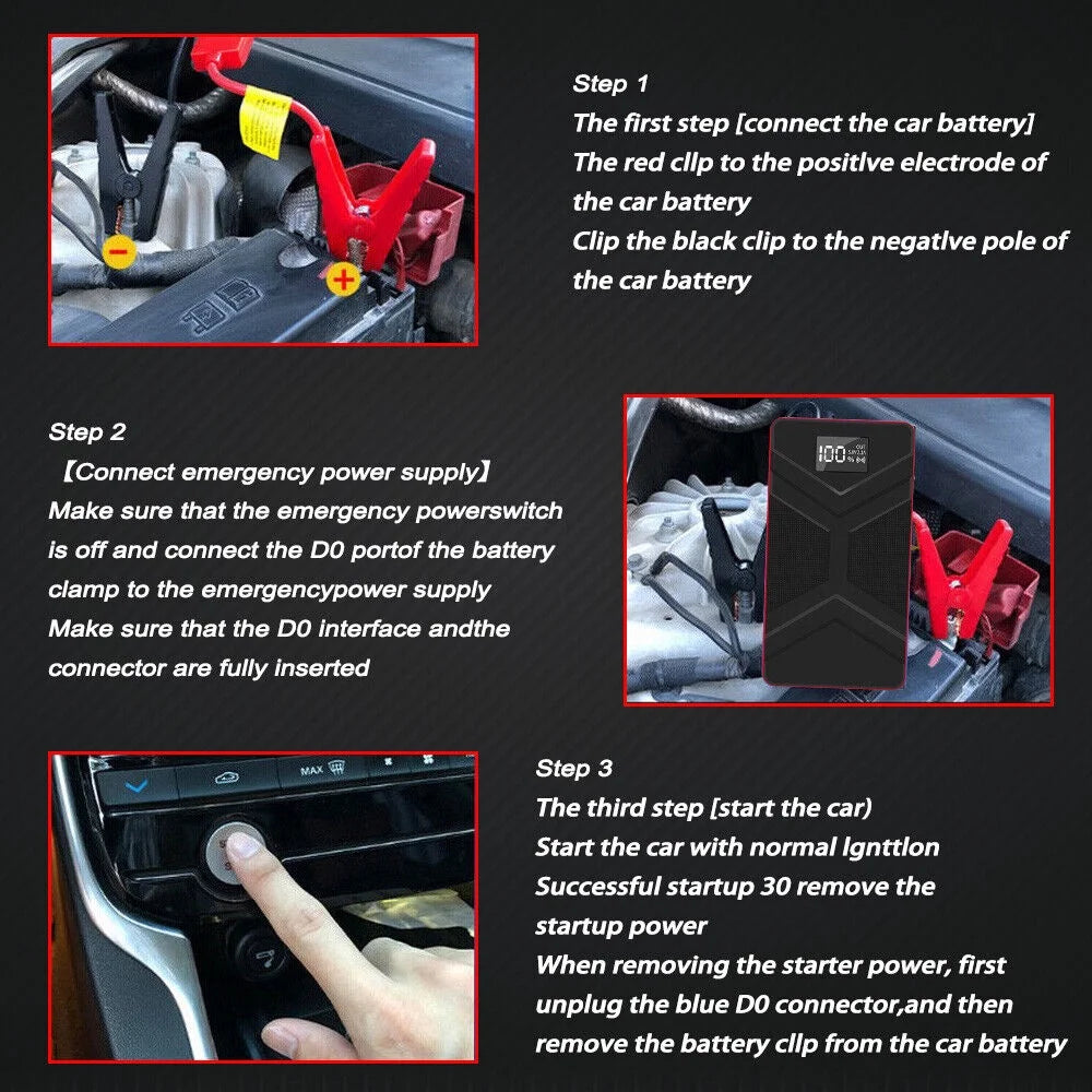 20000mAh Portable Car Battery Jump Starter with LED Light Black Y352453