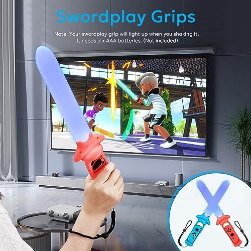 11 in 1 Switch Sports Accessories Bundle with Tennis Rackets, Golf Clubs, Swords, Wrist and Leg Strap, Storage Bag V7801