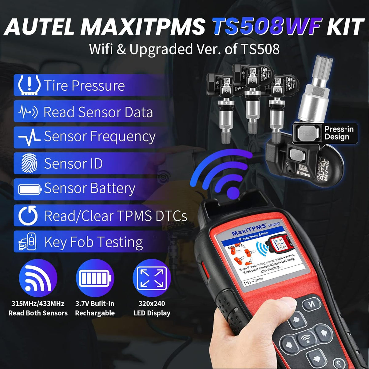 TPMS Tool with 4PCS 315+433MHz Sensors J575