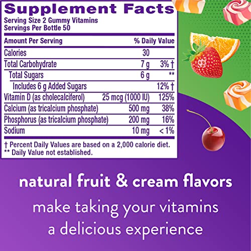 Chewable Calcium Gummy Vitamins, Fruit and Cream Flavored, 100 Count G750953