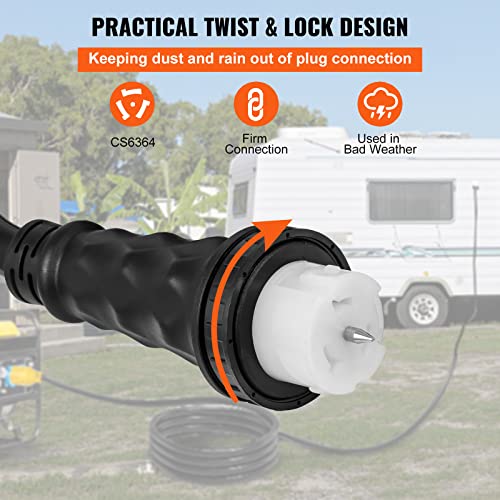 15 FT 50 Amp Generator Extension Cord NEMA 14-50P to SS2-50R & CS6364, STW 6/3+8/1 AWG 125/250V Generator Power Cord Twist Lock Connectors E892907