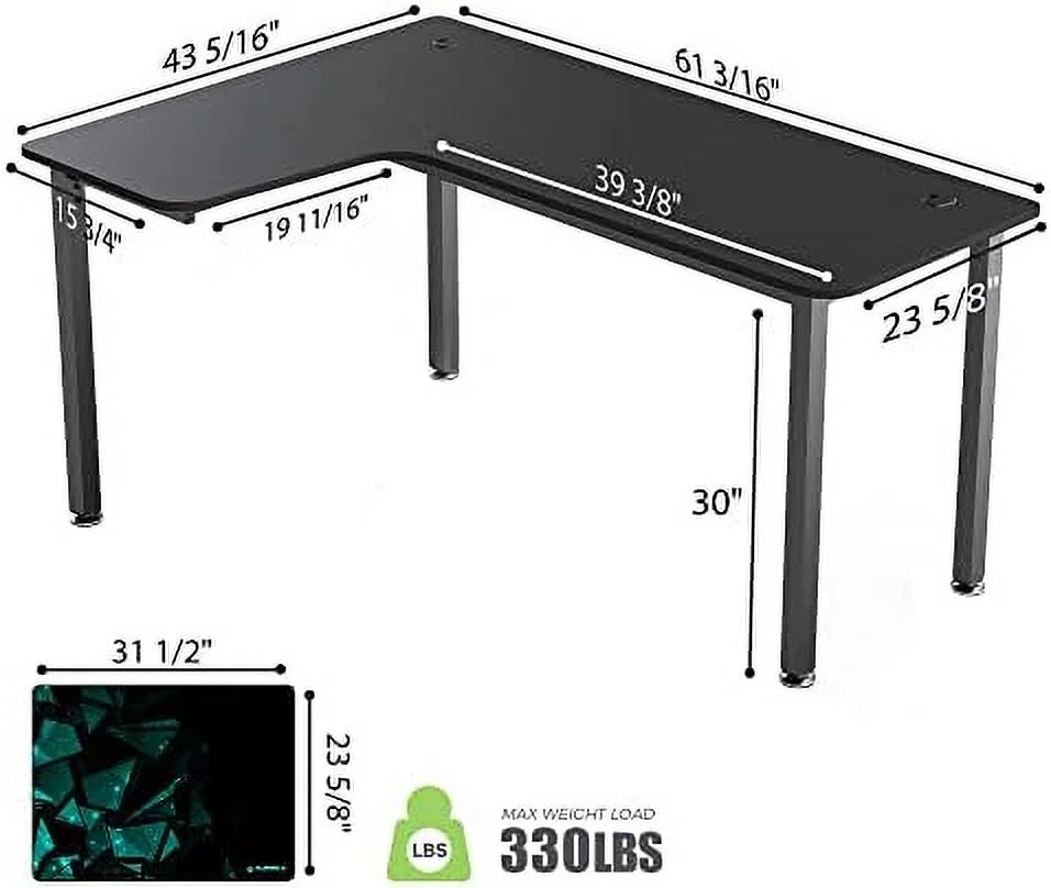 61 Inch L Shape Computer Corner Desk with Mouse Pad Brown C195