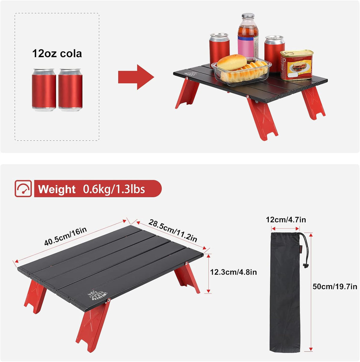 Black Ultralight Aluminum Folding Camping Table with Carrying Bag L2870