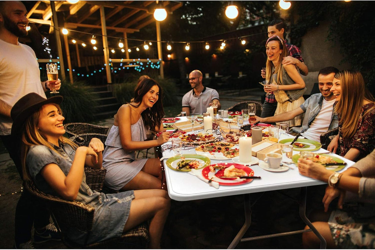 White 8 Foot Plastic Resin Folding Table W392