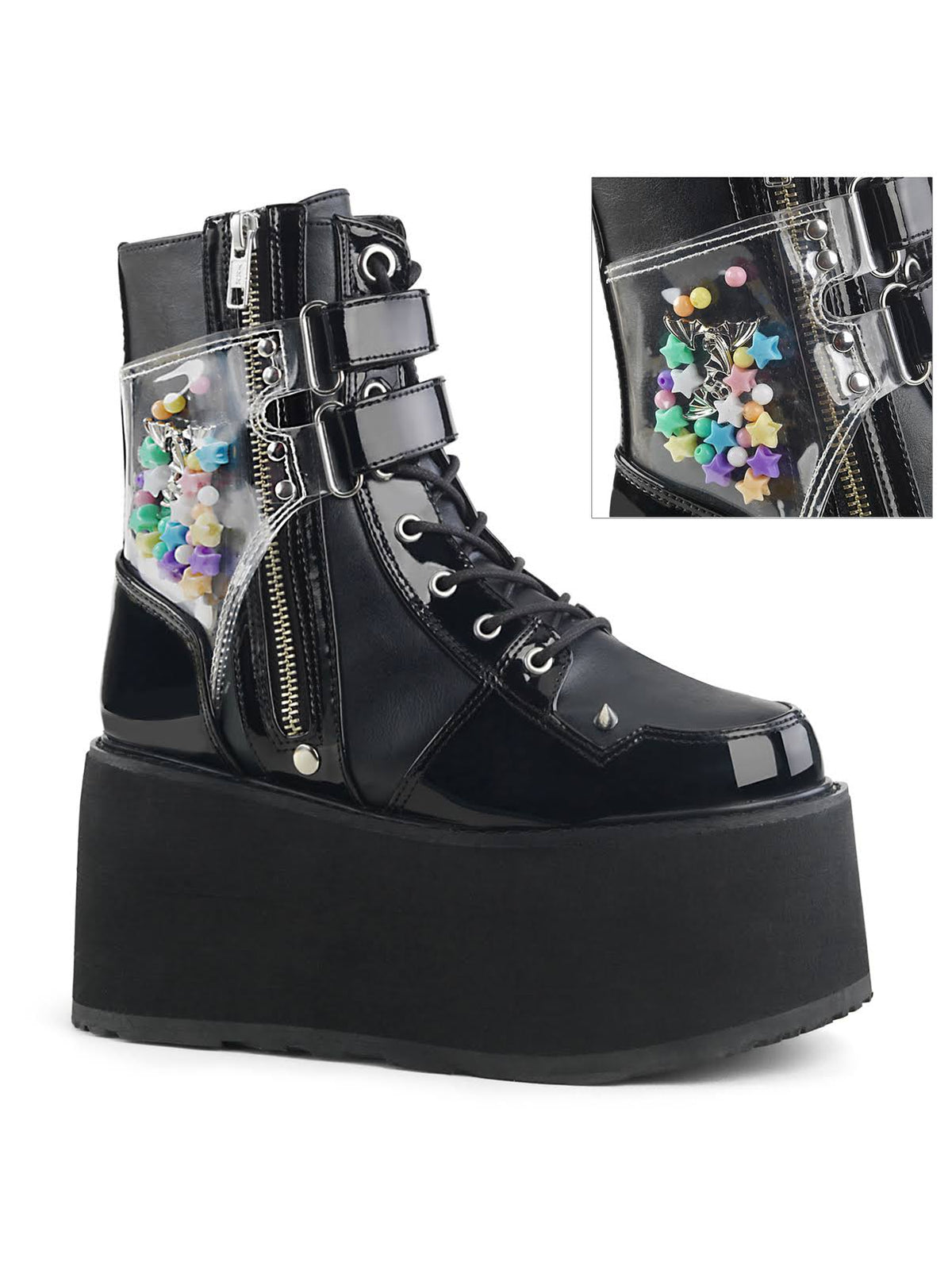 White Vegan Leather-Clear Hologram PVC Boots I34952