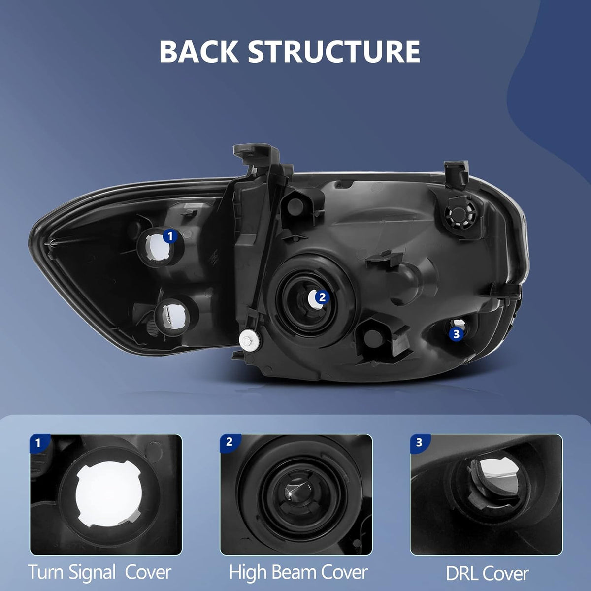 Headlight Assembly Pair Black Housing Amber Reflector Clear Lens N408584