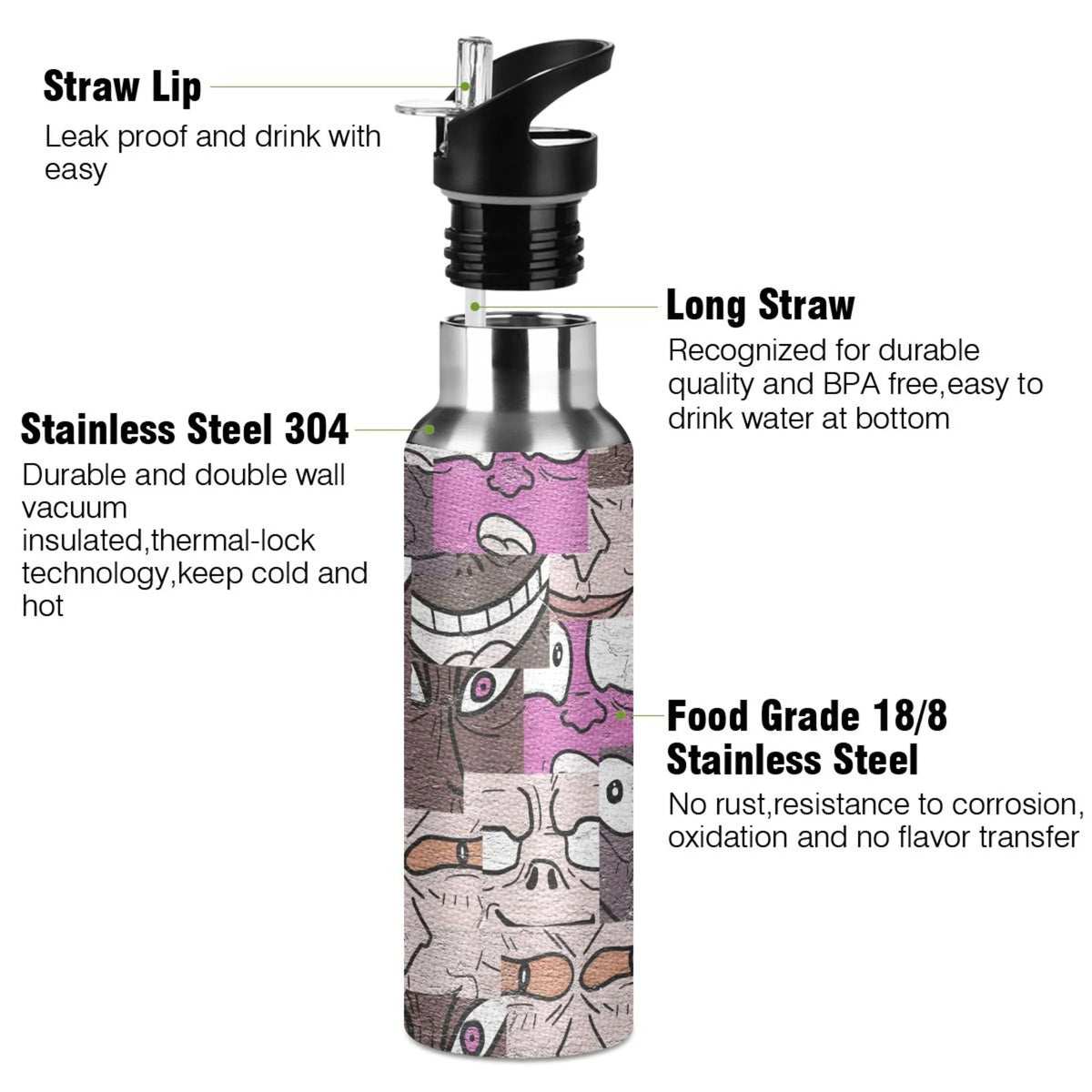 Stainless Steel Insulated Water Bottle with Straw Lid B51068