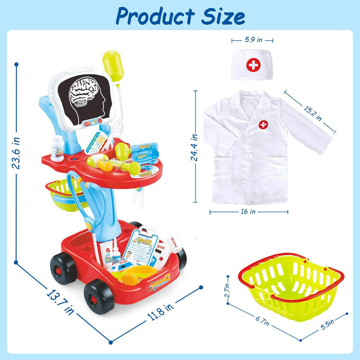 Doctor Cart Kit with Stethoscope Doctor Coat Light X-Ray Double-Decker Trolley Dress Up Doctor Costume Playset Toys P620907