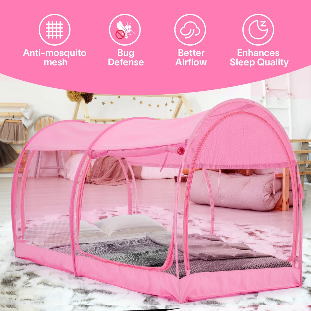 Twin Size Pink Bed Tent Mosquito Net Privacy Space T985935