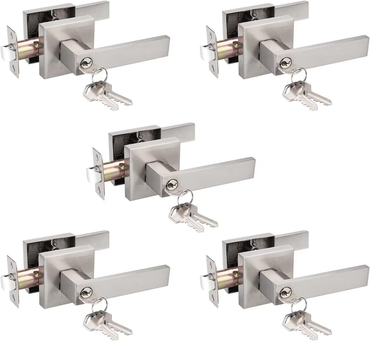 Pack of 10 Square Non-Turning Door Lever with Satin Nickel Finish O287235