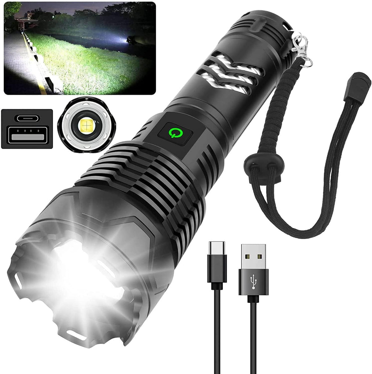 Rechargeable LED Tactical Flashlight, 120000 Lumen, USB Fast Charge, IPX6 Waterproof O715046
