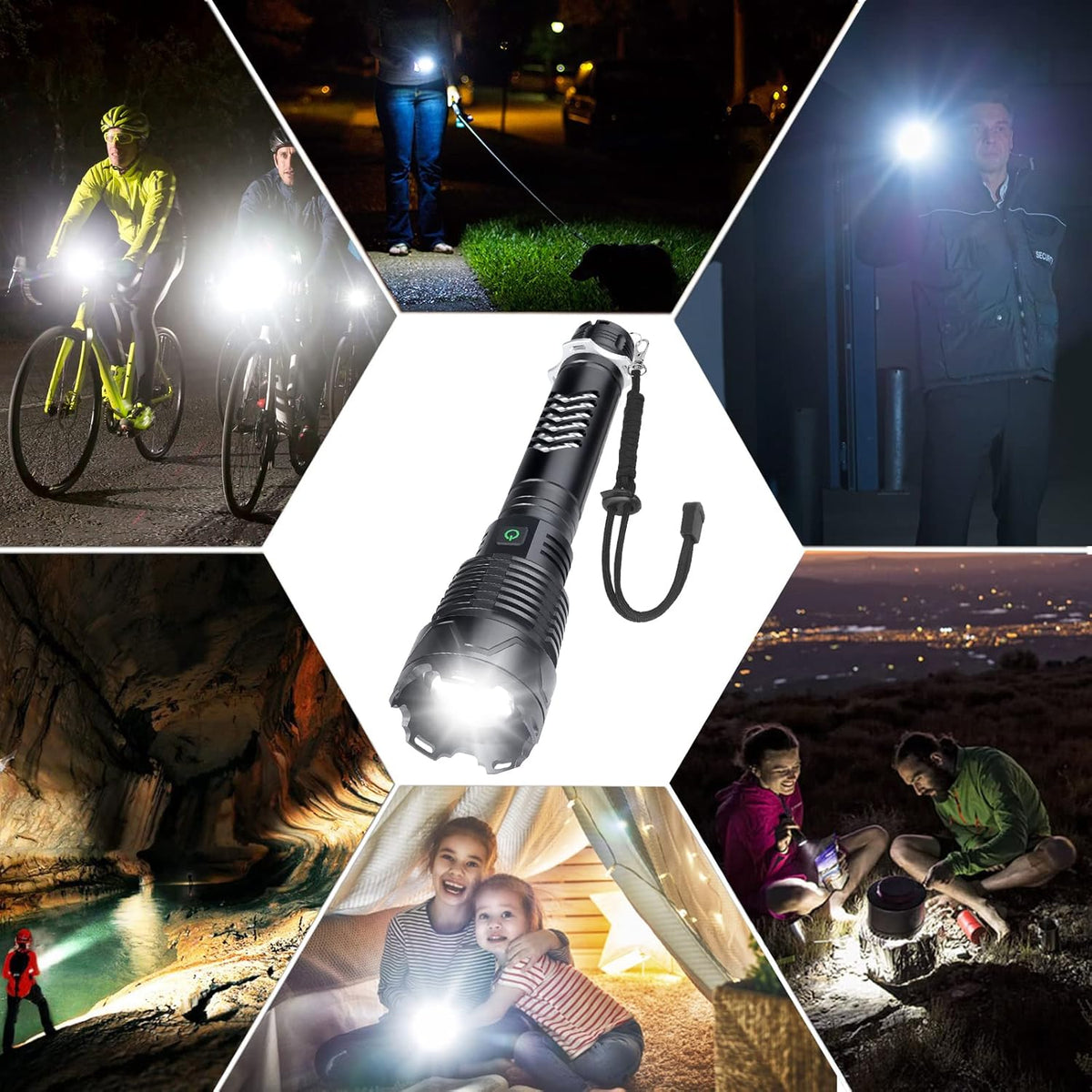 Rechargeable LED Tactical Flashlight, 120000 Lumen, USB Fast Charge, IPX6 Waterproof O715046