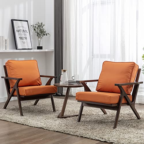 Brown Leather Upholstered Armchair with Wood Frame O12697