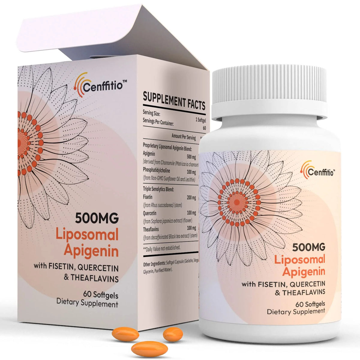 Apigenin 500mg Softgels with Fisetin, Quercetin and Theaflavins 60 Count S781
