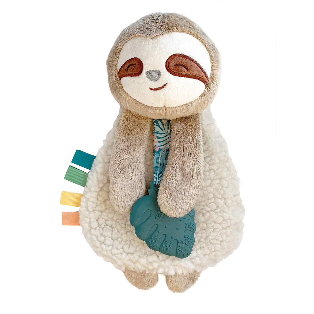 Sloth Lovey with Teether, Ribbons, Crinkle Sound, Sherpa Fabric, Minky Plush D882061
