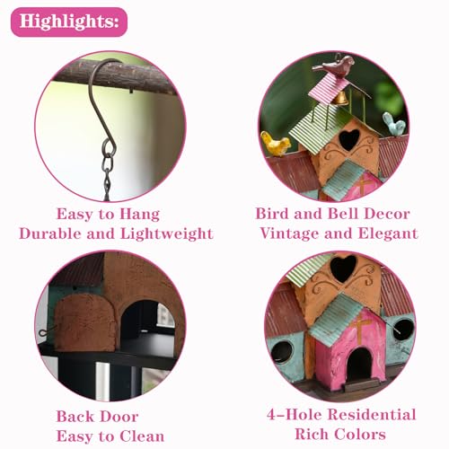 Large 4 Hole Metal Bird House with Bell G861426