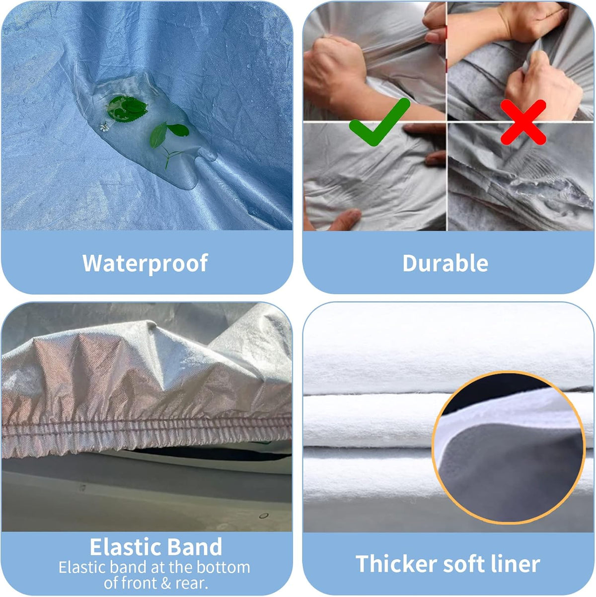 6 Layers Waterproof Outdoor Full Cover Car Cover with Zipper Cotton W6296