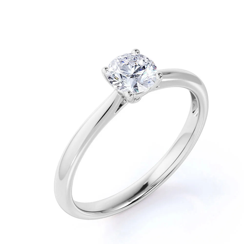 18K White Gold over Silver Round Cut Engagement Ring W12105