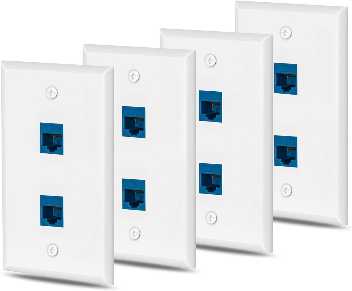 Cat6 Ethernet Wall Plate Outlet 1 Port RJ45 Keystone Coupler, White, Pack of 2 P62220