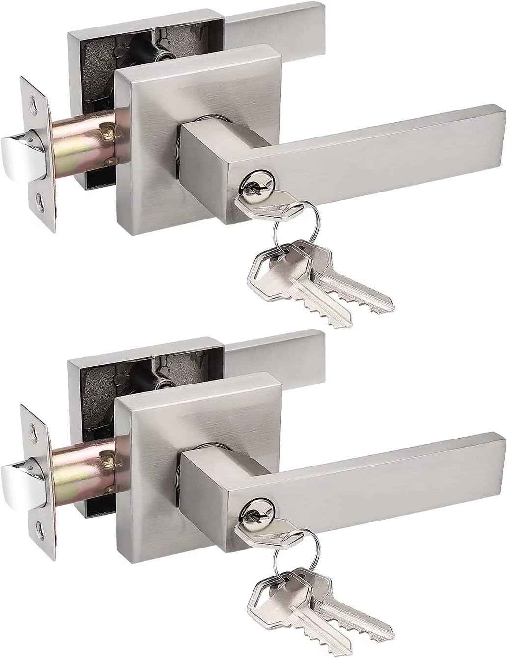 Pack of 10 Square Non-Turning Door Lever with Satin Nickel Finish O287235