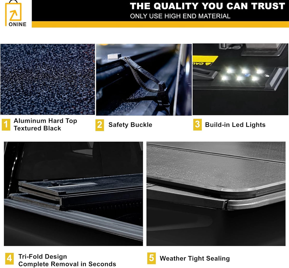 Hard Tri-Fold Truck Bed Tonneau Cover for 2020-2022 Jeep Gladiator JT 5ft Bed M13219