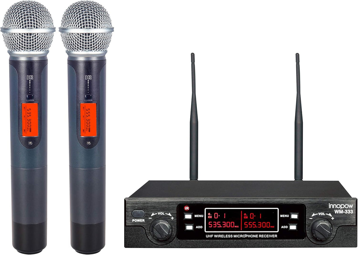 200-Channel Dual UHF Wireless Microphone System, Metal Cordless Mic Set G749133