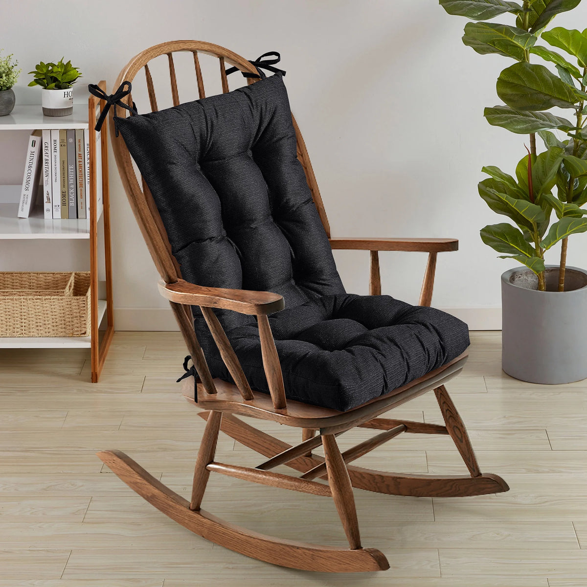 2 Piece Tufted Non Slip Rocking Chair Cushion Set Black L63115