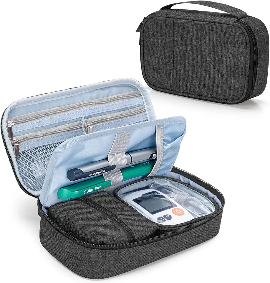 Black Diabetic Supplies Travel Organizer Case with Detachable Pouches P437