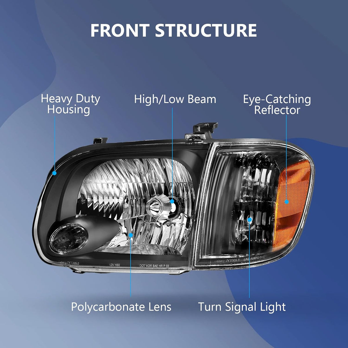Headlight Assembly Pair Black Housing Amber Reflector Clear Lens N408584