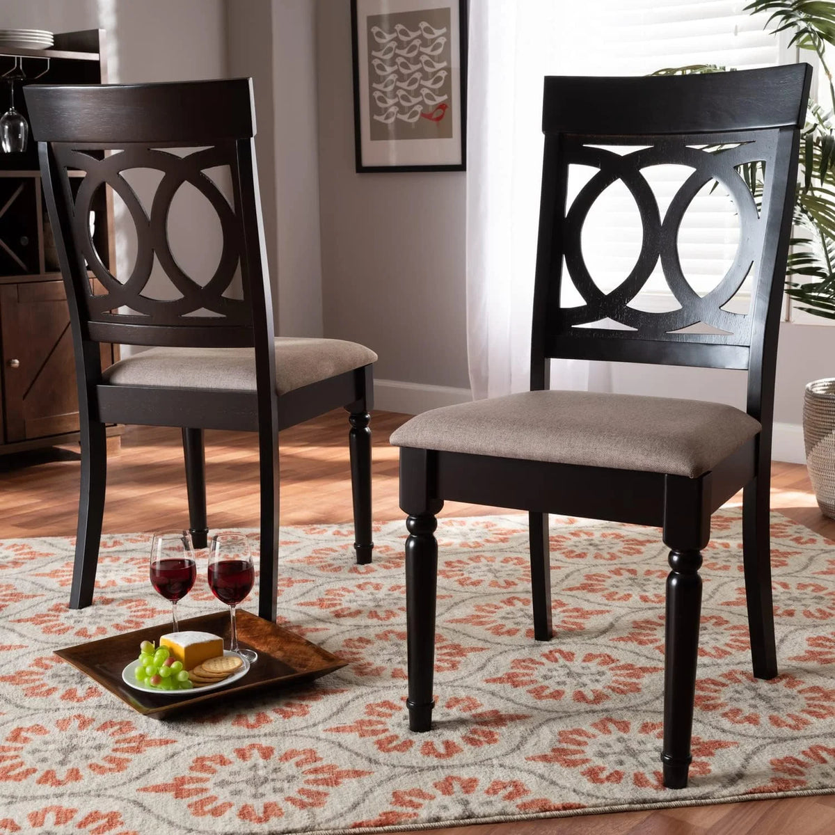 Sand Fabric Upholstered 2-Piece Dining Chair Set O7113