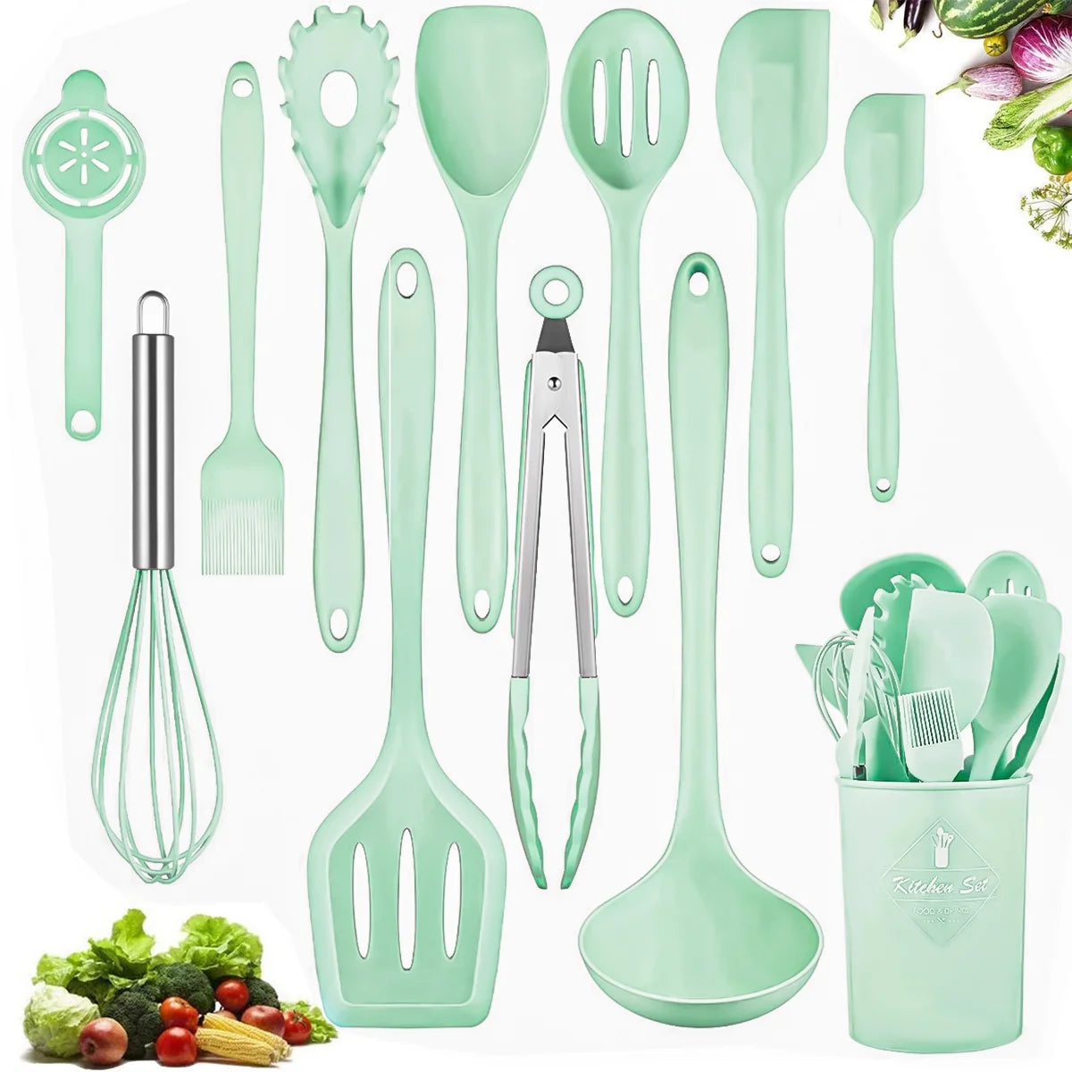 12 Pieces Silicone Kitchen Utensils Set with Holder T975248