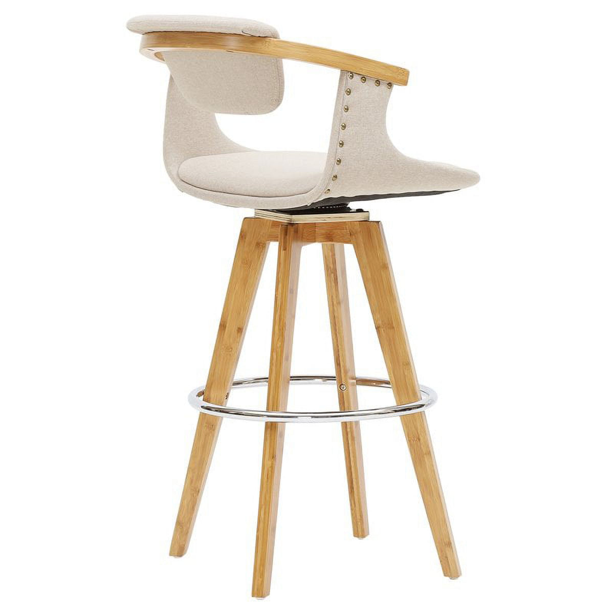 Beige Fabric Bamboo Counter Stool F93582