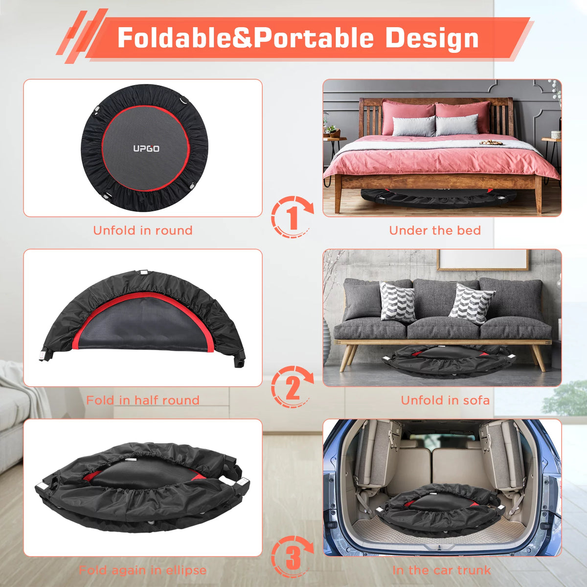 40 Foldable Fitness Trampoline with Adjustable Foam Handle M8365