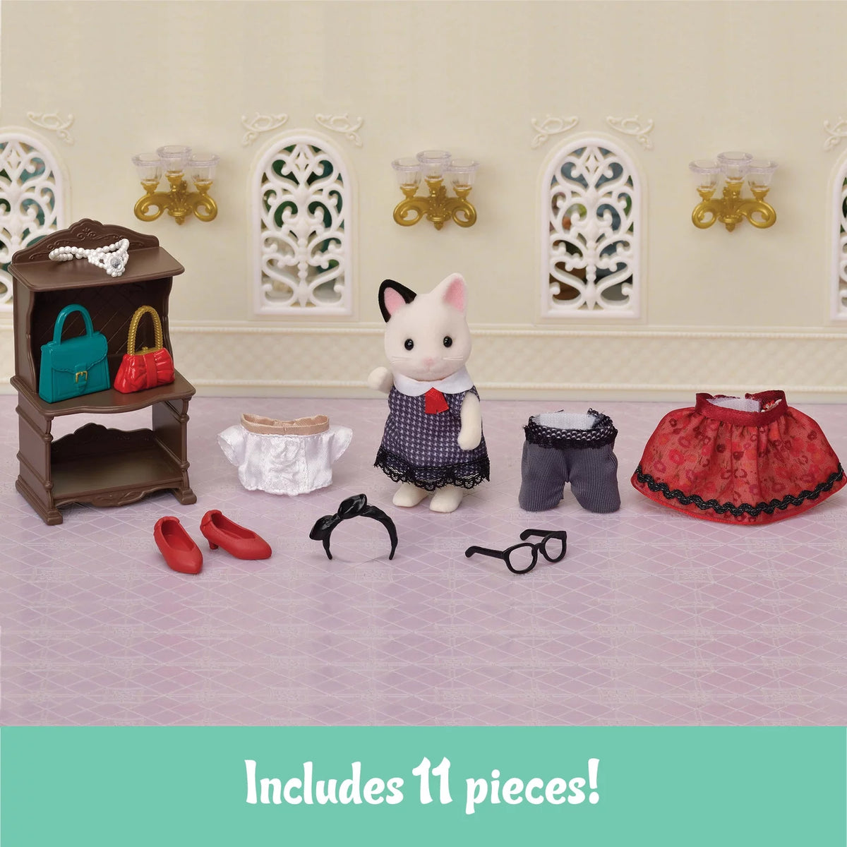 Tuxedo Cat Dollhouse Playset with Figure and Fashion Accessories X247