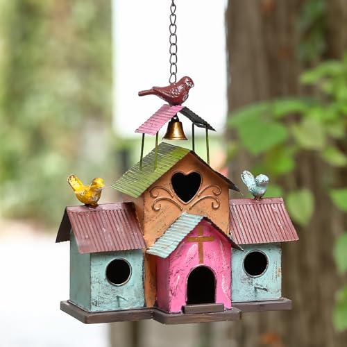 Large 4 Hole Metal Bird House with Bell G861426