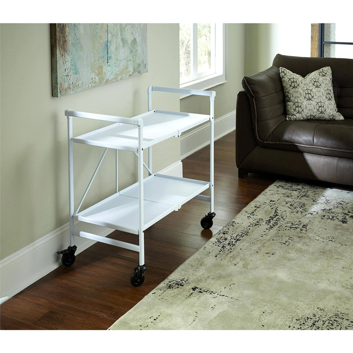 White Metal Slat Folding Serving Cart K22162