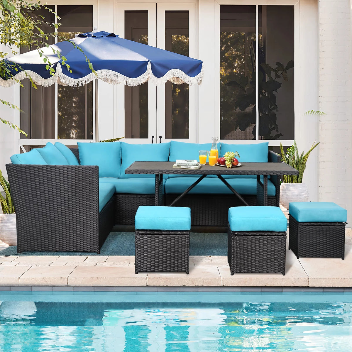 7-Piece PE Rattan Wicker Patio Conversation Set S546365