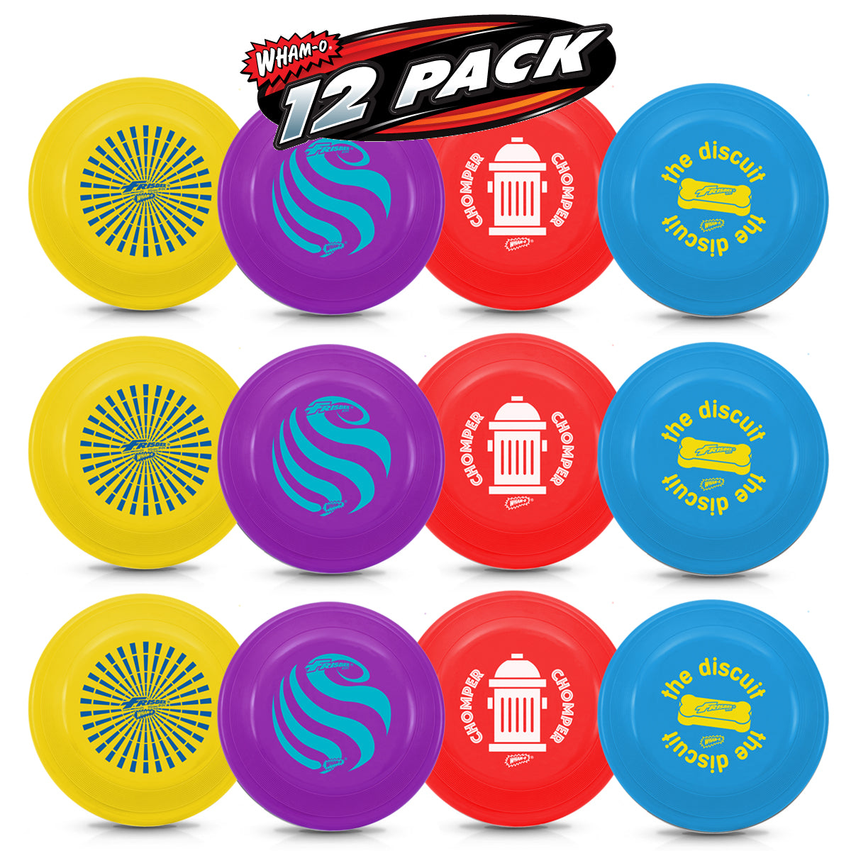 12 Pack Blue Red Violet Yellow Flying Disc J24163