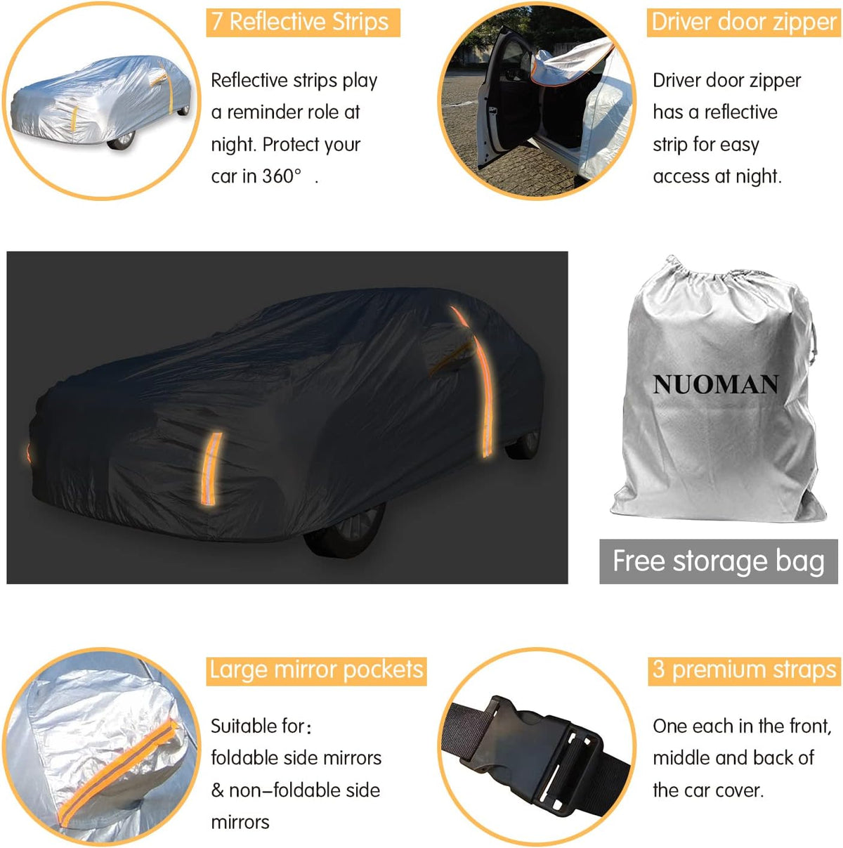 6 Layers Waterproof Outdoor Full Cover Car Cover with Zipper Cotton W6296